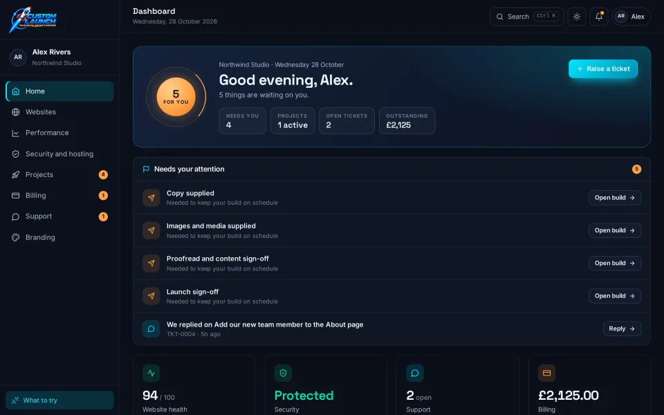 The client portal demo: a dashboard for a made-up client, Northwind Studio